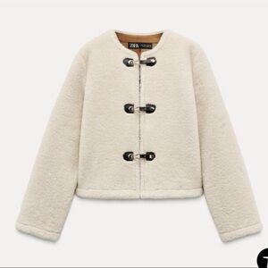 Zara Faux fur jacket with fireman clasp NWT ECRU